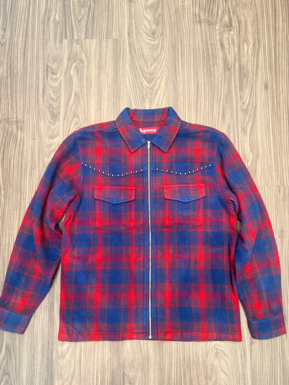 Supreme Studded Shadow Plaid Zip Up
